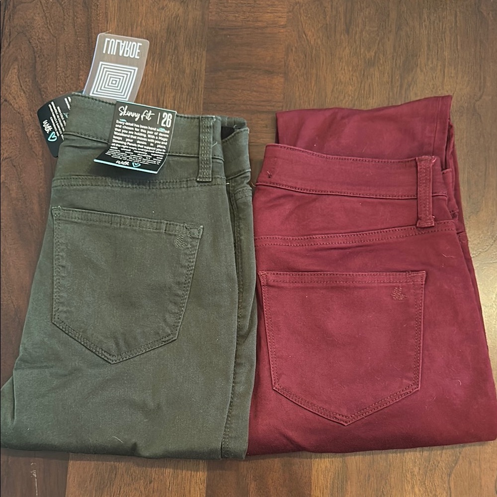 LuLaRoe Women's Skinny Jeans - Olive and Burgundy